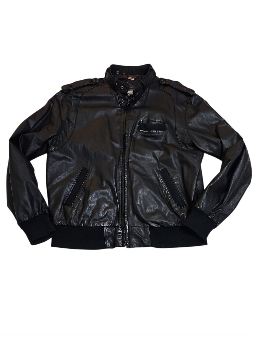 Members Only Vintage 80s Black Leather Bomber Moto Jacket Sz 42 Large Mens